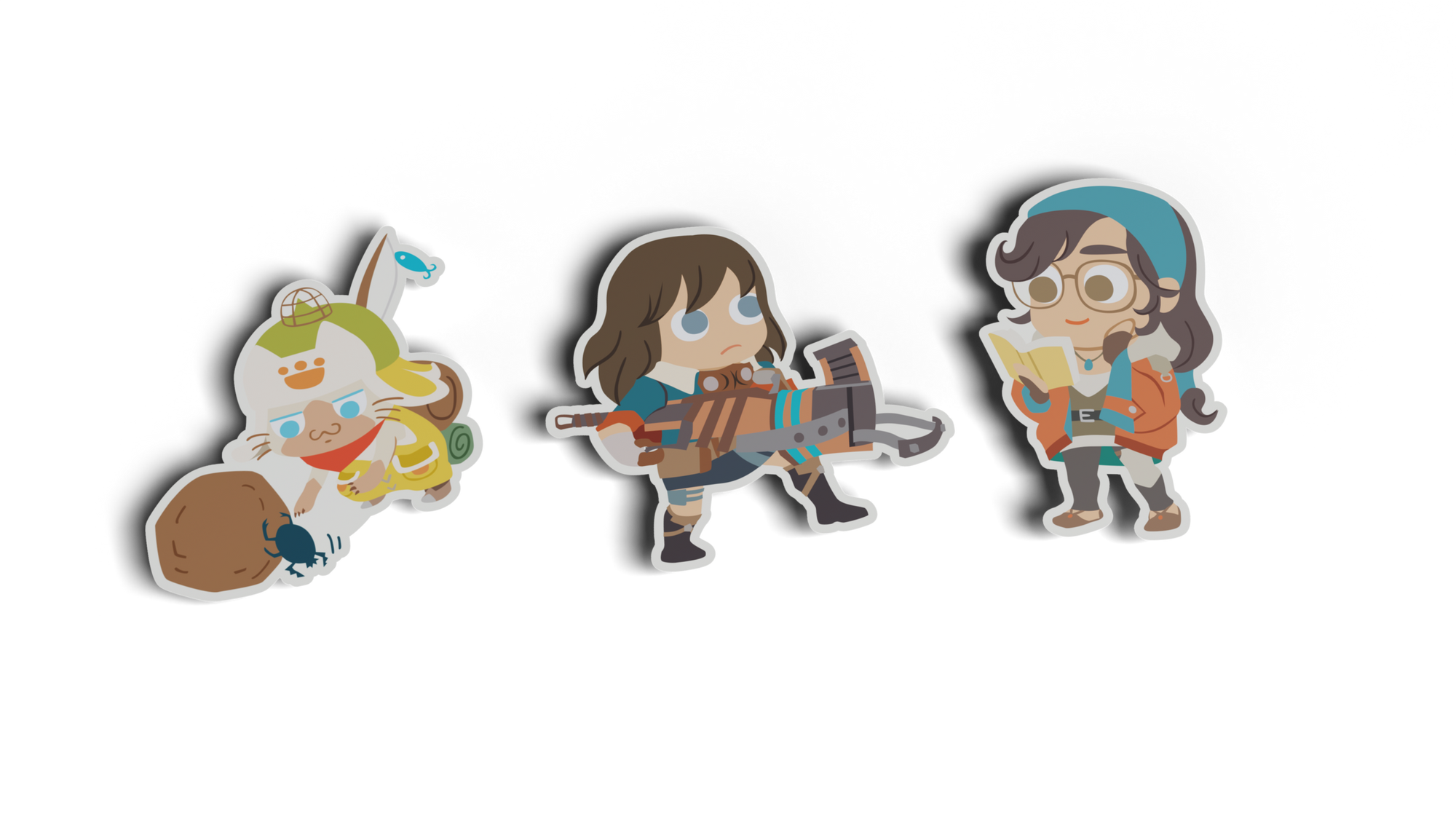 3 stickers : Palico, Chasseuse et Alma