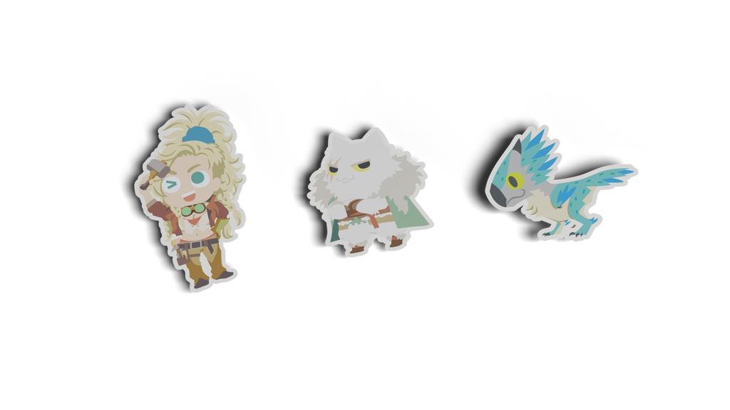 3 stickers : Gemma, Athos et Seikret