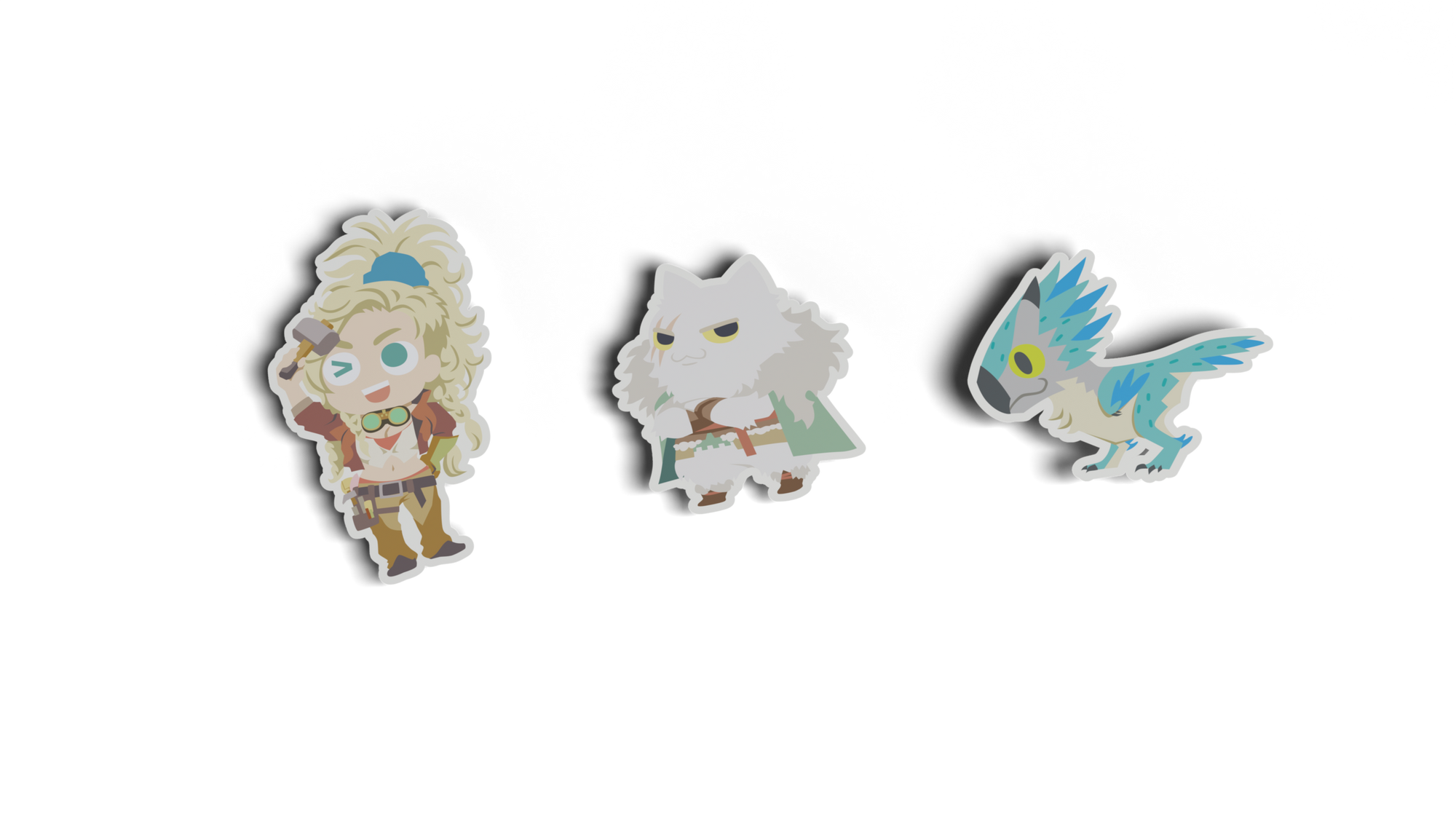 3 stickers : Gemma, Athos et Seikret